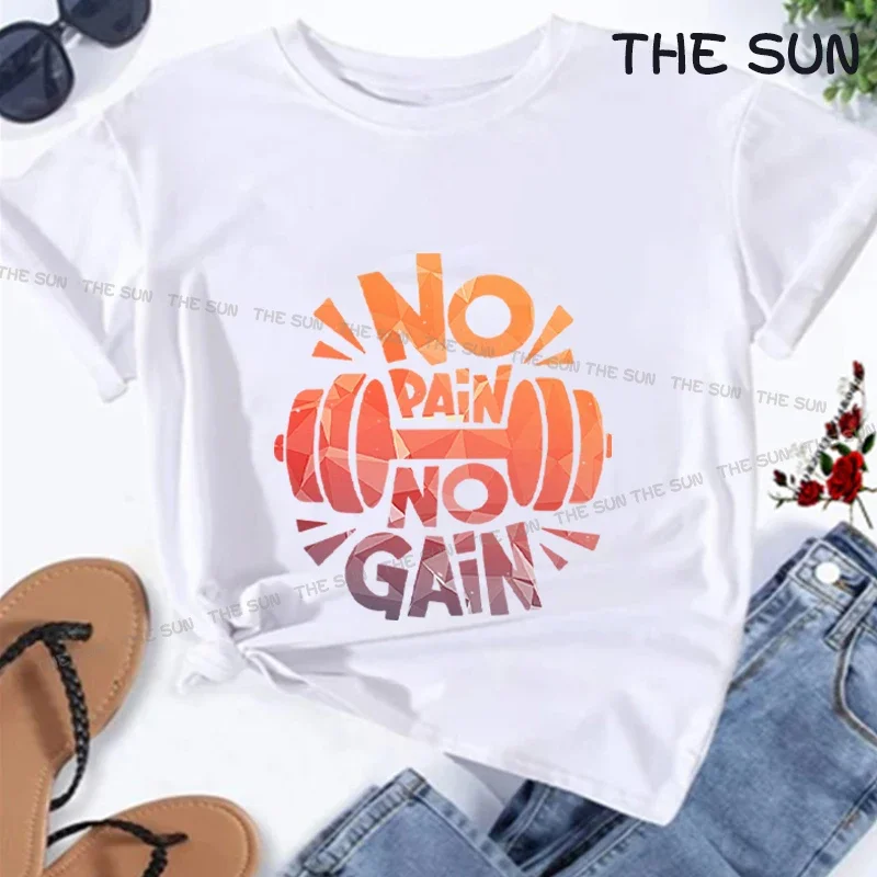 

Cotton No Pain No Gain Printing Casual T-Shirt Street Fashion Short Sleeve Clothing Streetwear Men's Women