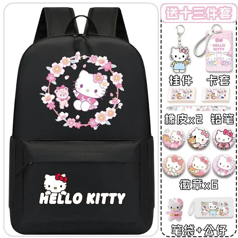 Sanrio Hello Kitty Schoolbag, leve, grande capacidade, dos desenhos animados crianças mochila para masculino e feminino estudantes, novo