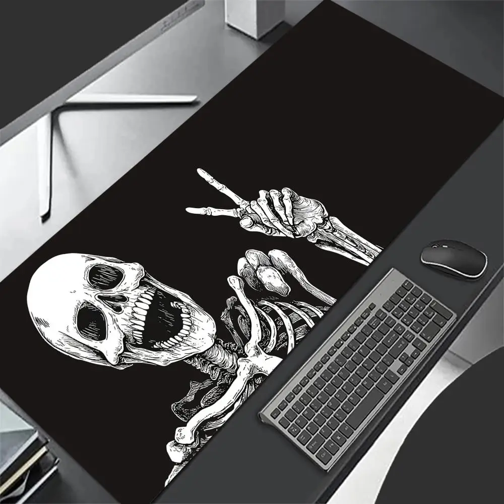 

Black Mouse Pad Skull Design Large Computer Office Game Table Mat XXL Rubber Non-slip Stitched Edge Keyboard Mats Long Desk Pads