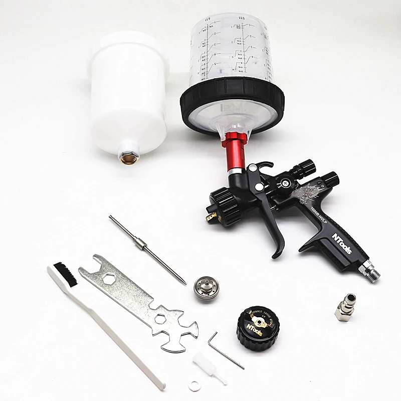 

Hvlp Spray Gun with Adapter and Mix Tank Car Repair Paint Spray Guns 1.3 And 1.7mm Nozzle for Painting Water Based Air Spray Gun