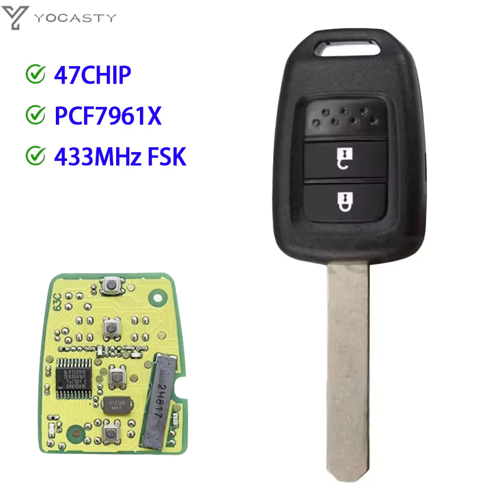 YOCASTY 2 Button Remote Car Key 433Mhz For Honda  CITY BR-V  Honda CRIDER Honda CIVIC 2013 2014 2015 2016 with PCF7961X 47 CHIP