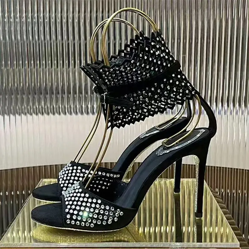 2026 Summer Fashion Rhinestones Hollow out Women Gladiator Sandals Sexy Ankle Strap Bukcle Stiletto High heels Party Dress Shoes