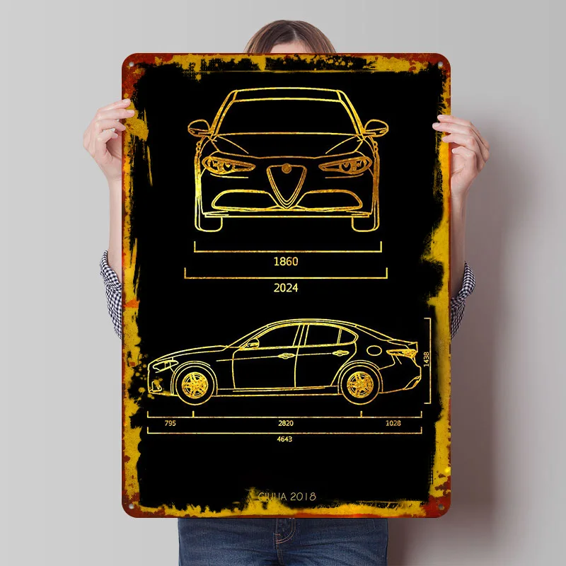 Sports Car Romeo Giulia 2018 Metal Poster Customized Wall Art Retro Vintage Tinplate Signs for Decoration Home Decor Items House
