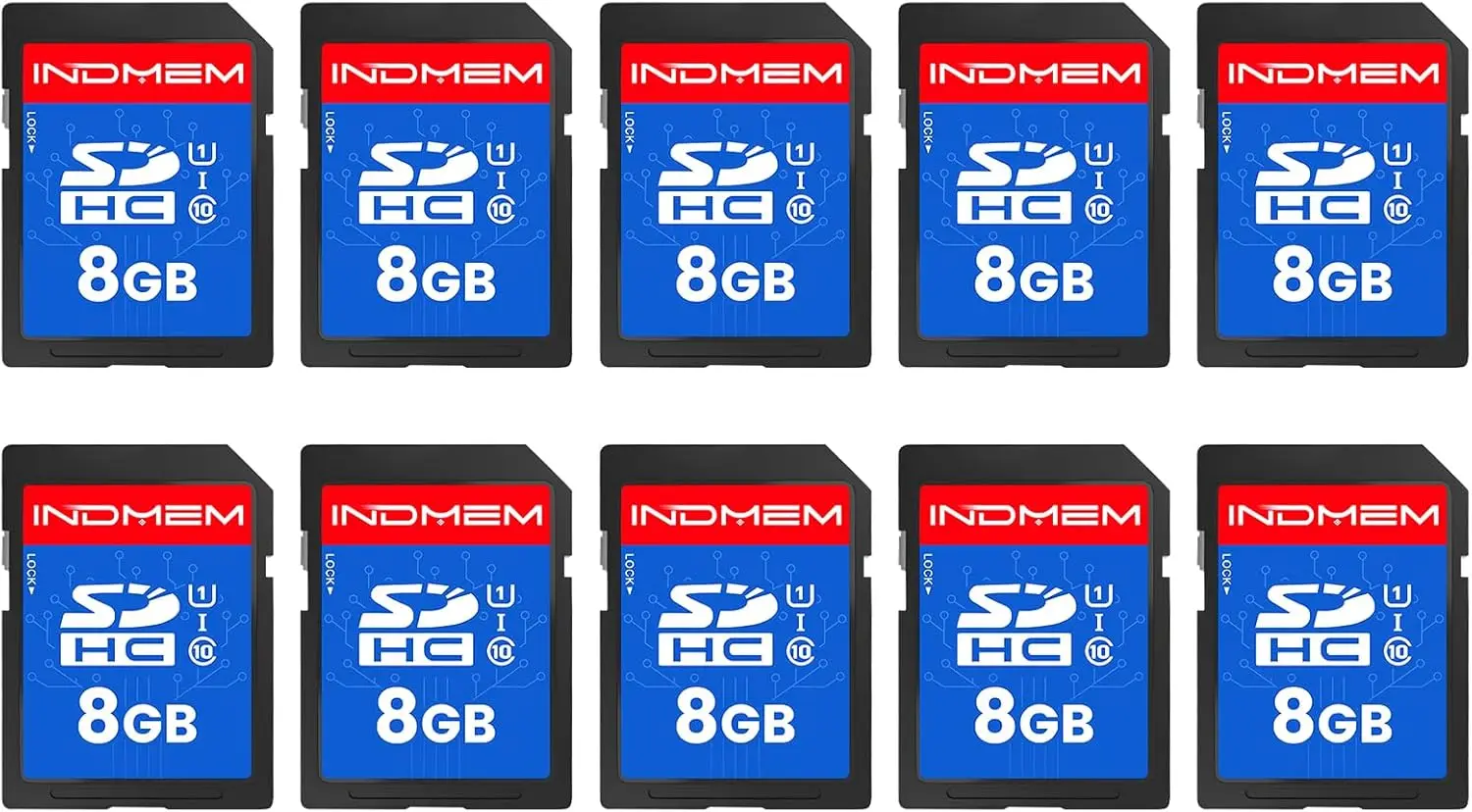 

8GB SD Card 10-Pack, UHS-I Class 10 High-Speed Memory for Cameras and Action Cams