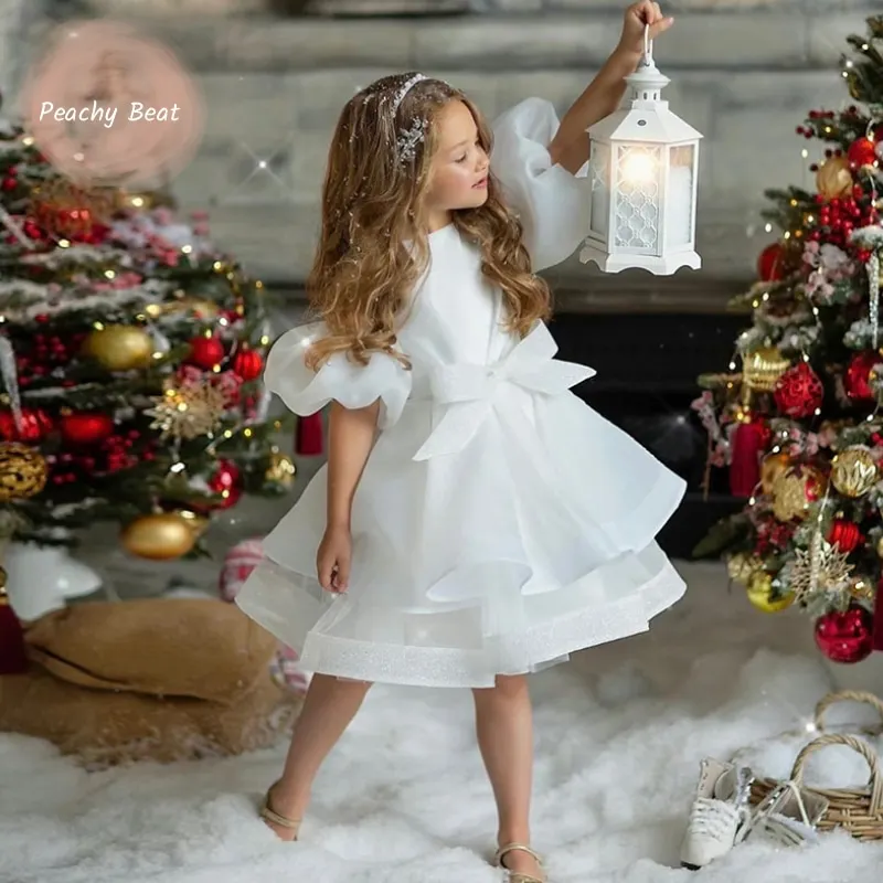 Baby Girl Princess Sequin Bow Belt Tutu Dress Toddler Child Elegant Tulle Vestido Xmas Wedding Birthday Party Baby Clothes 2-14Y