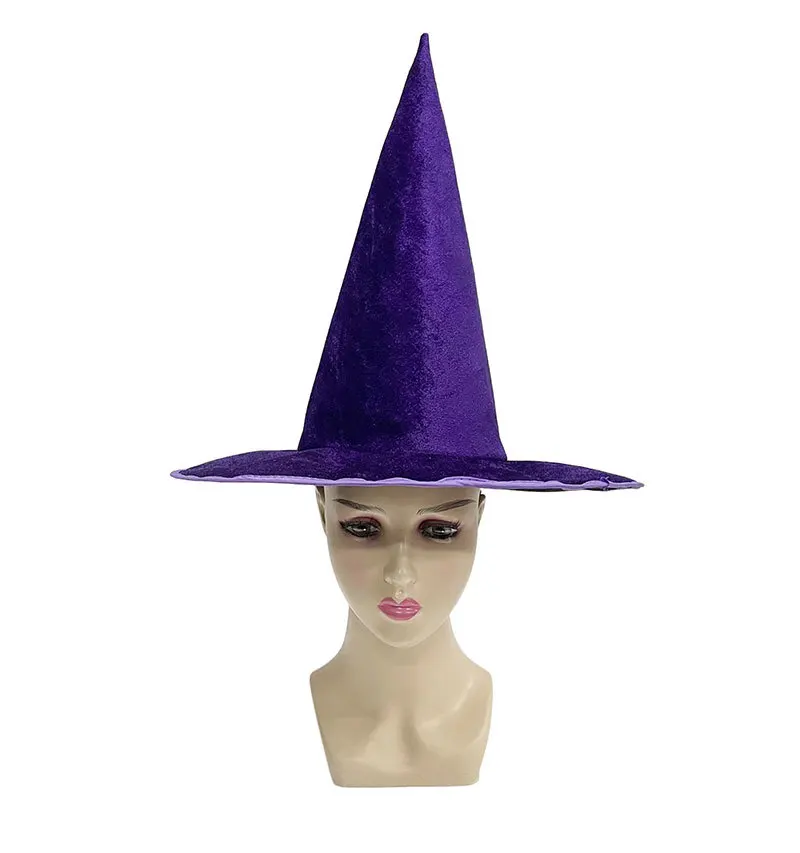 Hexenhut Halloween Farbiger Flanell Hexenhut Dunkler Hexenhut Zauberer Halloween Hexenhaarschmuck für Familienfestparty – Detail 9