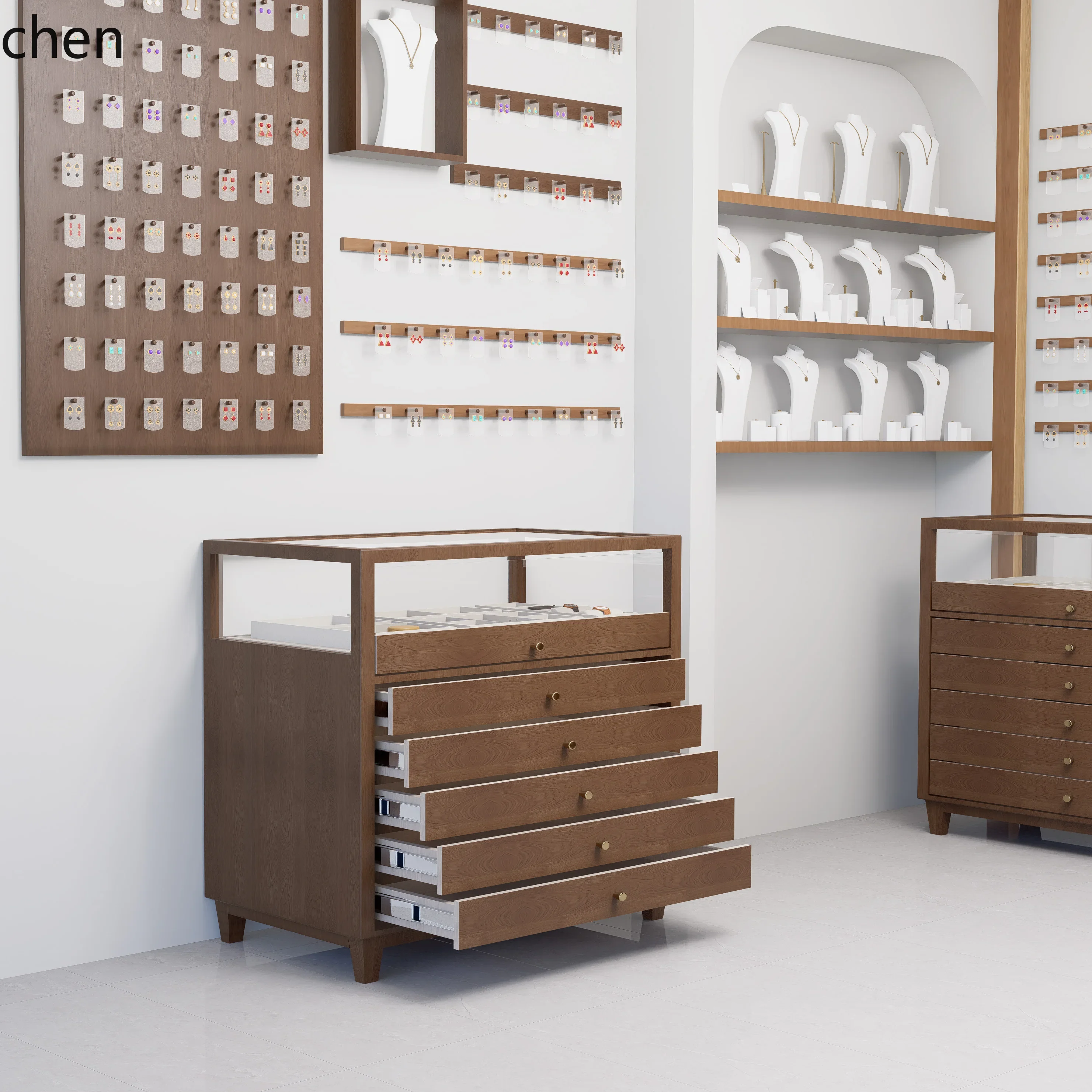 HT  Jewelry Nakajima Display Cabinet Solid Wood Display Cabinet Clothing Store Glass Display Cabinet Flow Table