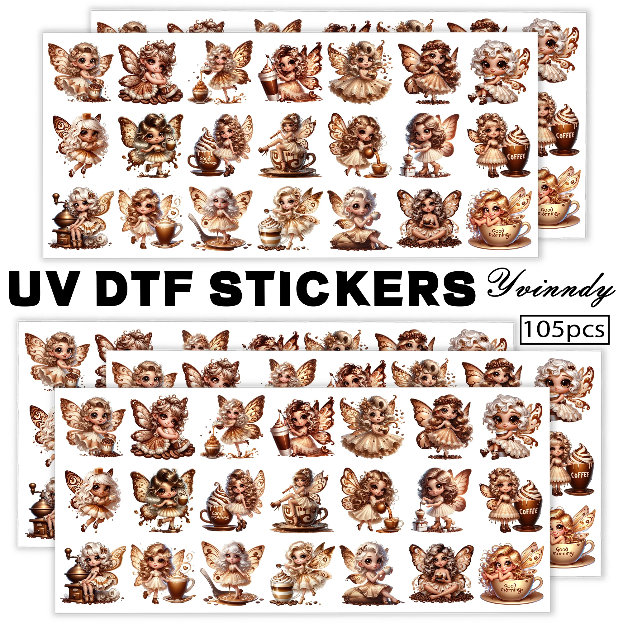 105Pcs/Set Coffee Elf Keychain Transfer Paper UV DTF Transfer Paper Durable High-viscosity Transfer Paper