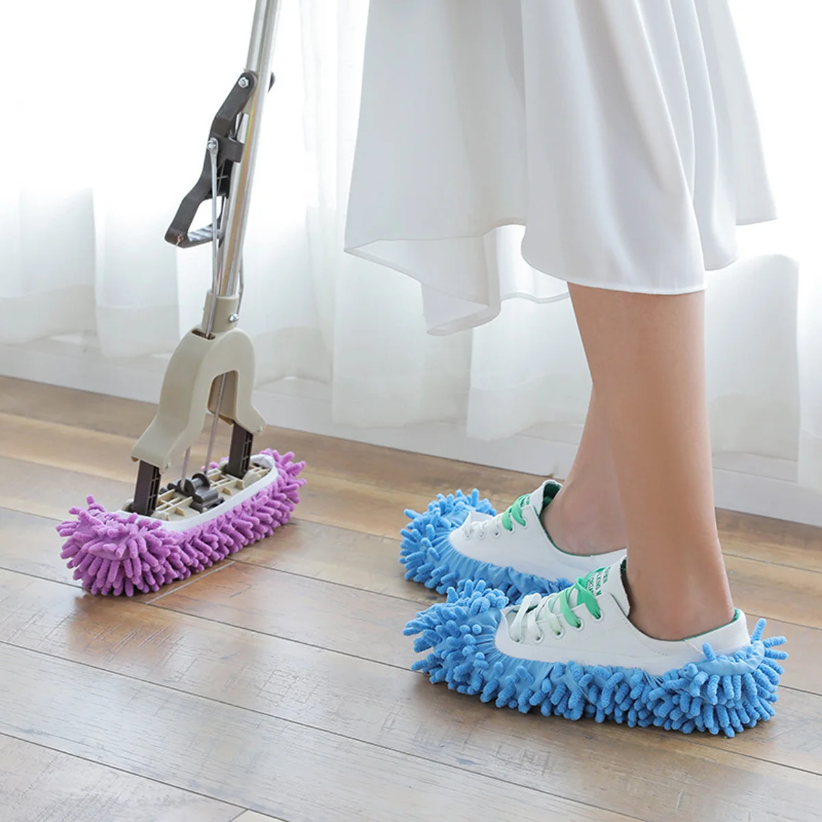 5 Pairs Multicoloured Washable Cleaning Shoes Cover Multifunction Chenille Duster Mop Slippers Foot Socks for House Floor