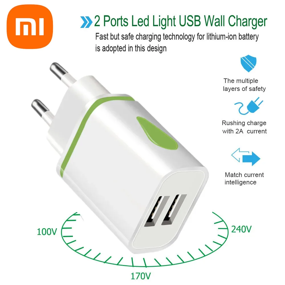 Xiaomi Charger European And American Plug Travel Wall Charger Dual Port Usb 2a Power Supply Suitable For Samsung Xiaomi Iphone