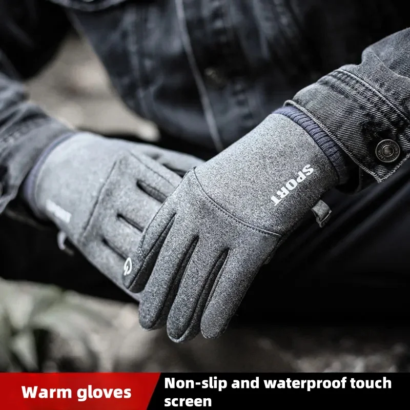 Guantes de esquí de lana para hombre, cálidos, deportivos, gruesos, impermeables, a prueba de viento, con pantalla táctil, para ciclismo