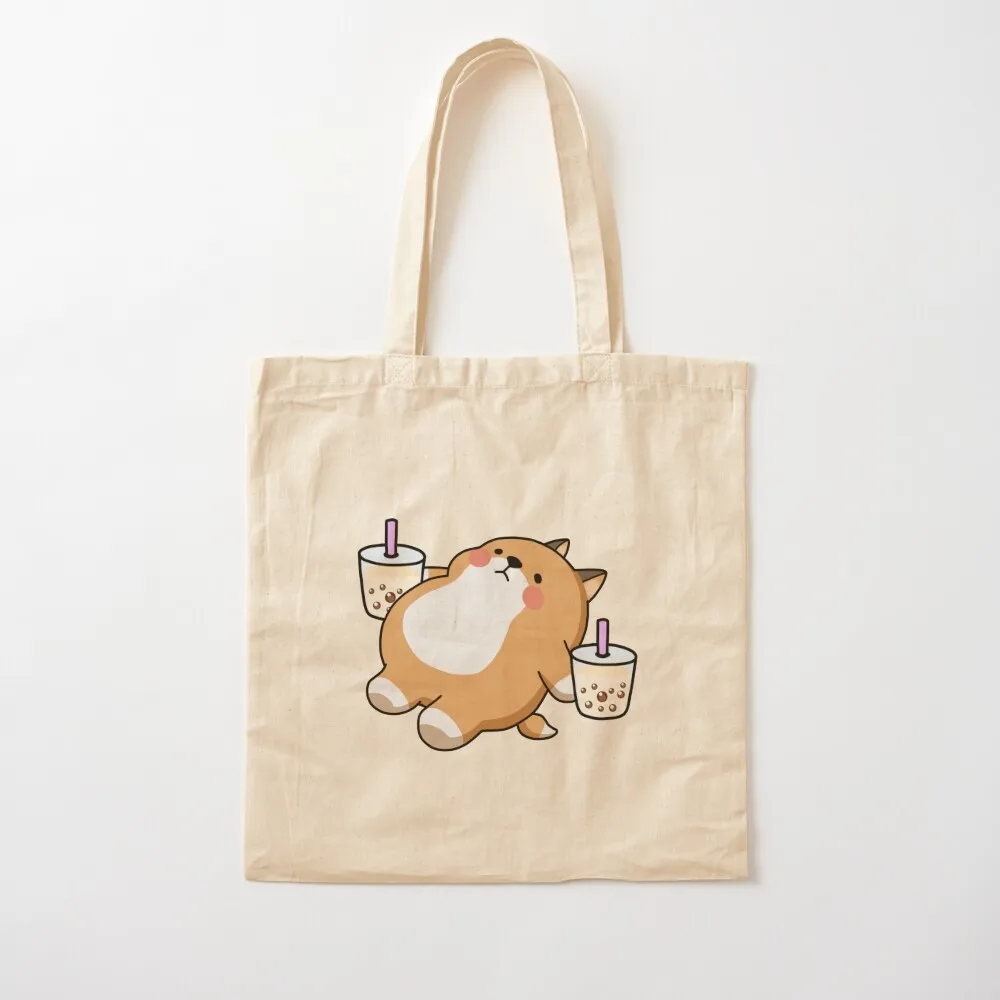 

Lazy Shiba Loves Boba! Tote Bag supermarket folding bag Portable shopping bag Canvas Tote