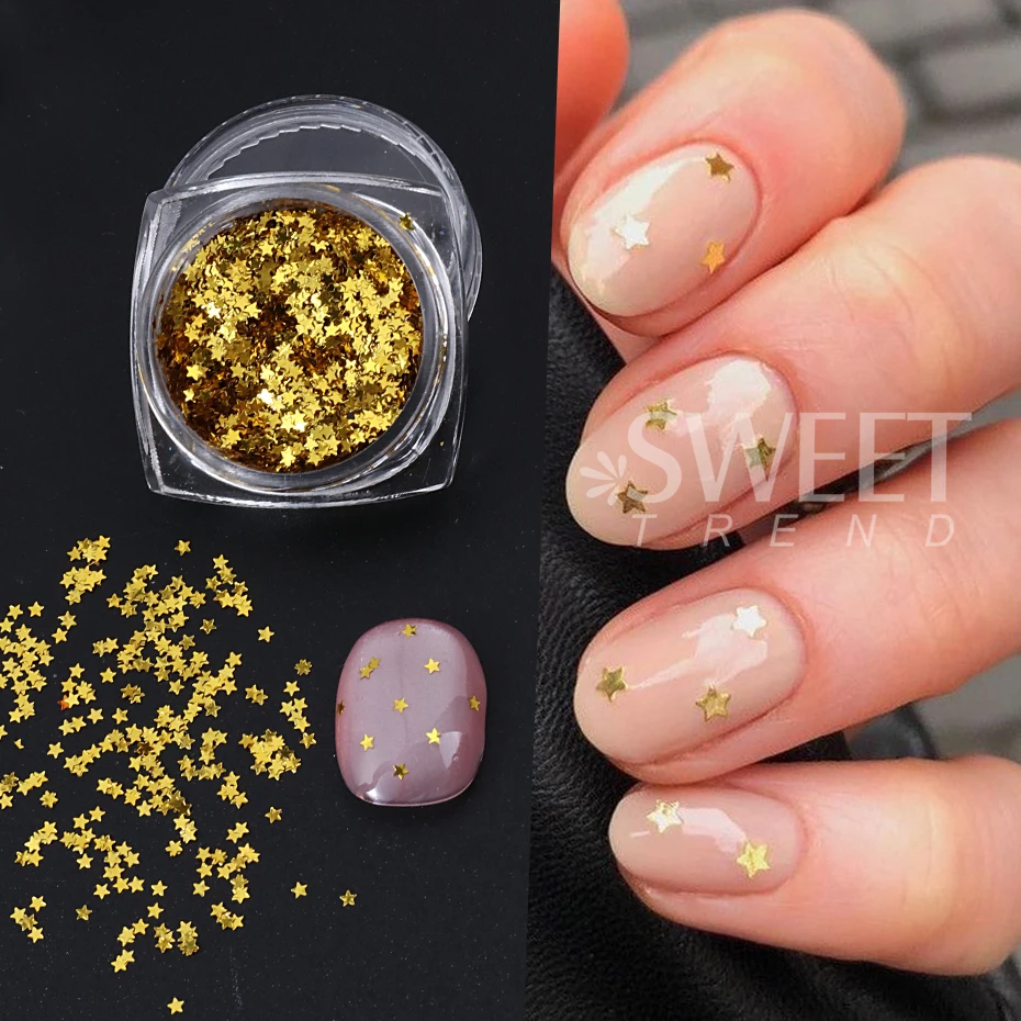 4 Colors Laser Silver Gold Star Nail Sequins Holographic Mini Pentagram Flakes Slices Spangles Manicure Decoration Accessories