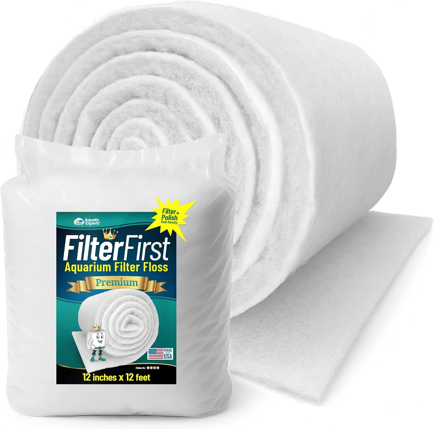 

Aquarium Filter Floss 3/4'–1' Thick, 12' Wide x 12' Long – Crystal Clear Water Media Roll