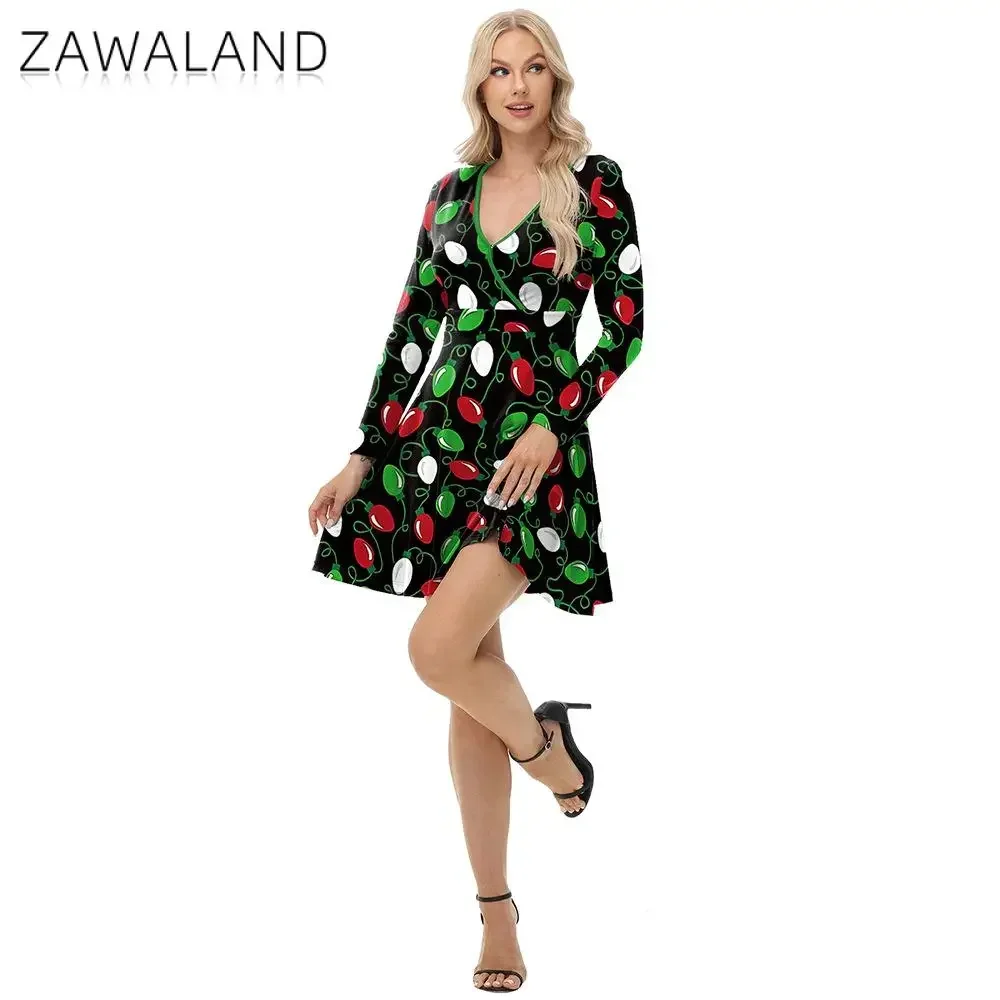 Women Dress Christmas Tree Snowman Print Long sleeves Dresses Cosplay Costume Ladies Christmas Party Fancy Dress Xmas Gifts