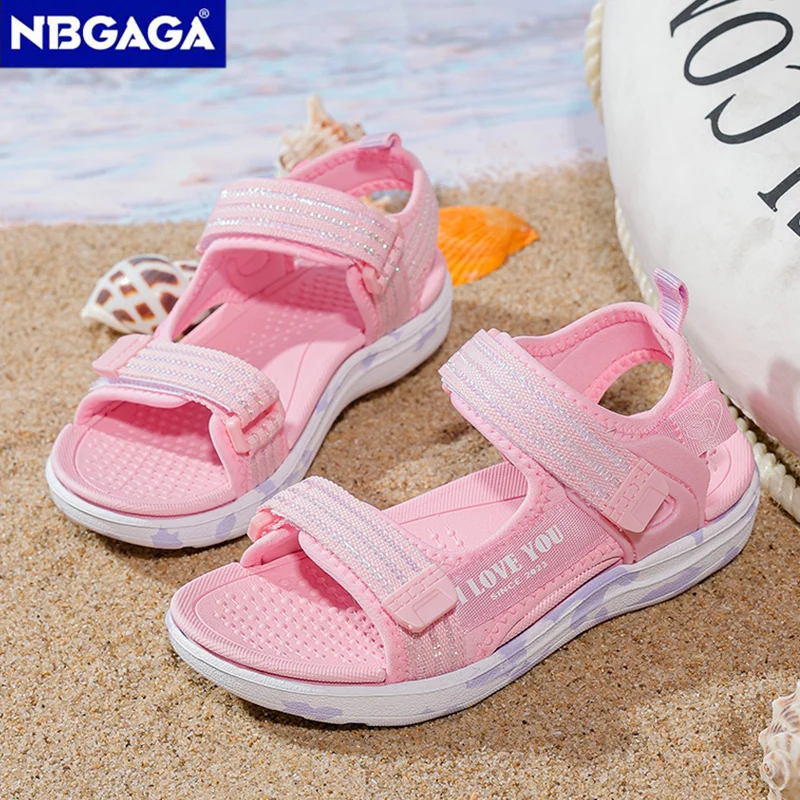 Summer Beach Water Children Sandals Fashion Shoes Lightweight Non-slip Soft Bottom Shading Leather Girls Comfortable