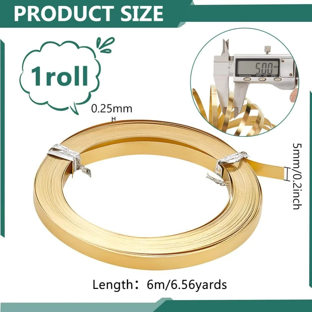 19.69 Ft Brass Flat Bezel Wire  5mm/0.2 Inch Wide Golden Flat Brass Strip  Flat Craft Wire Jewelry Wire for Jewelry making kit
