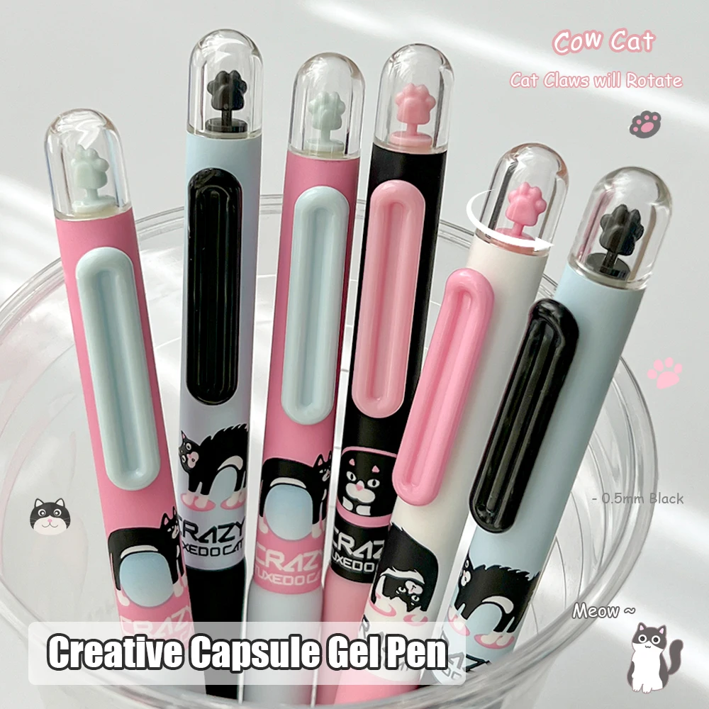 

4 Pcs Funny Cute Cow Cat Gel Pen 0.5mm Fun Cat Quick Dry Pen Fashion Study and Office Special Pen