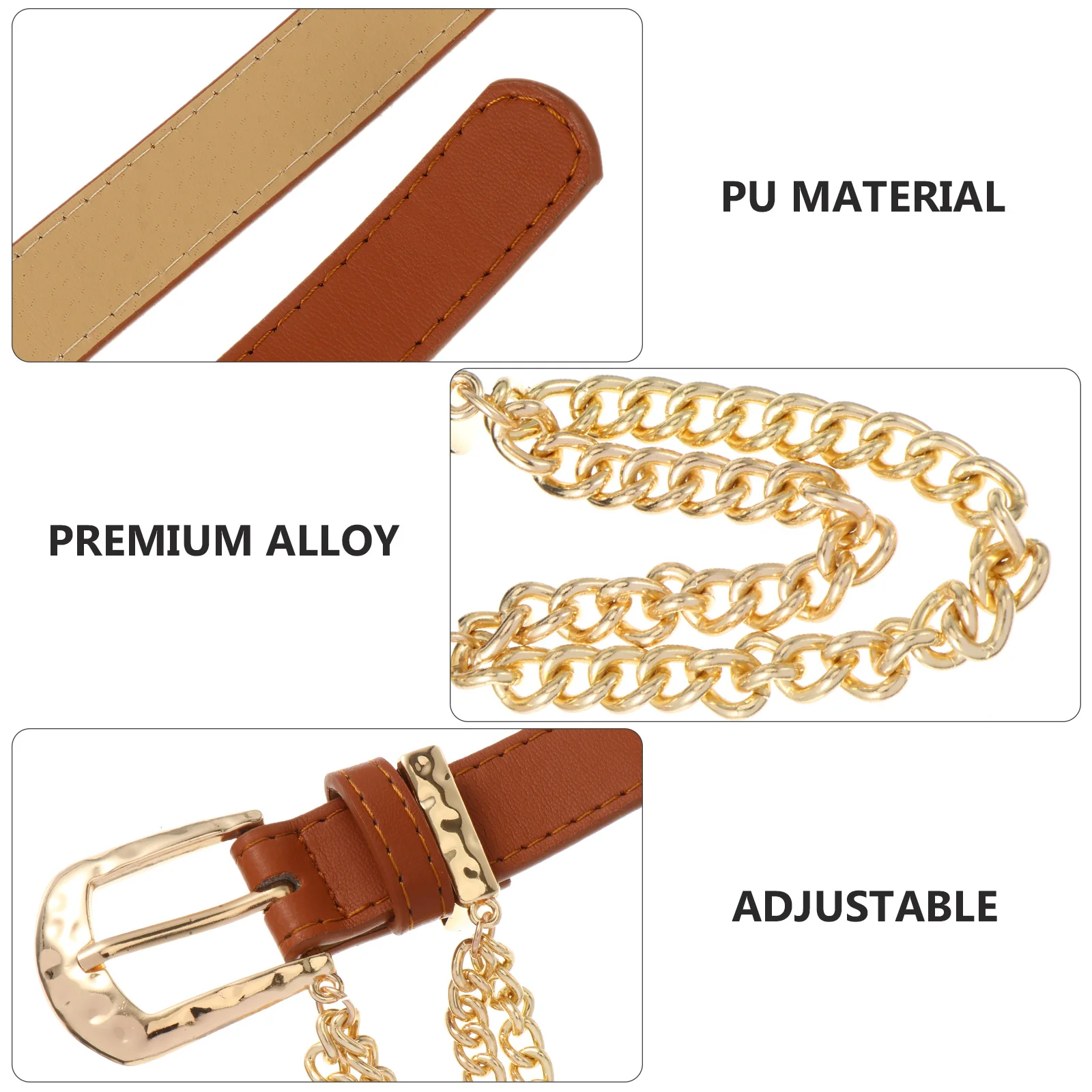 

1Pcs PU Waist Chain Belt Women Hole Design Alloy Buckle Stylish Waistband Casual Formal Jeans Dress Accessory Fashionable Belt