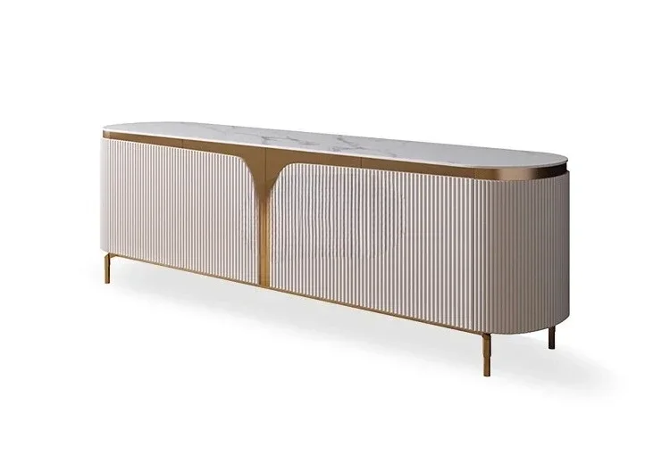 

Элитный журнальный столик из каменной плиты в стиле лёгкой роскоши для небольшой квартиры, комбинированный с тумбой под телевизор.