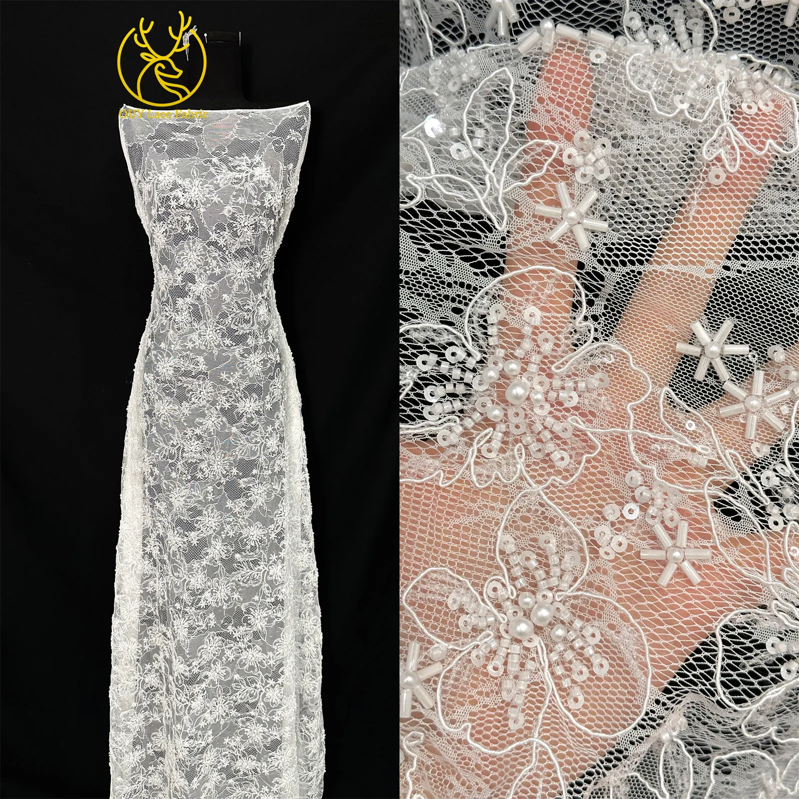 ナイジェリアパープルレース生地ファッション婦人服アフリカスパンコールチュールレース豪華な手作りビーズ生地結婚式 5 ヤード