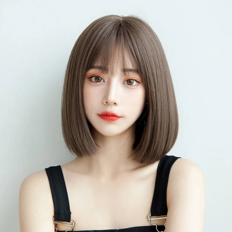 Korea Style Hair Extensions Synthetic Daily Use Young Female Wigs Breathable Head Cover Shoulder Long Straight Wig Hat for Women