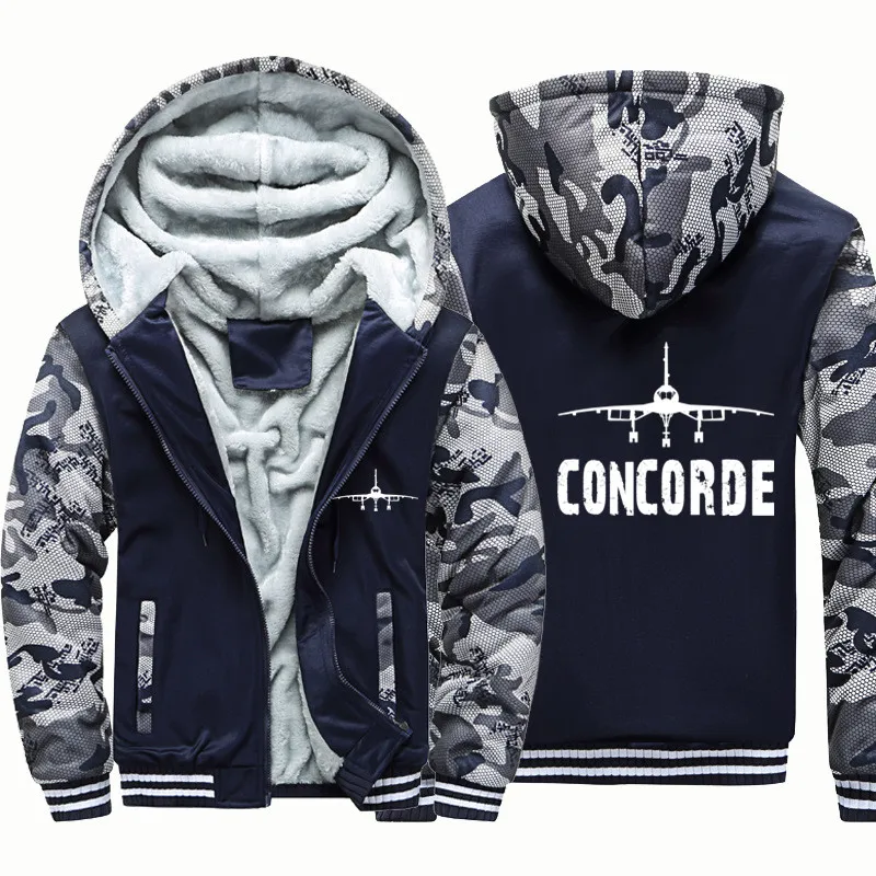 Concorde Aviation Pilots Men Coat Jackets Flight Wool Fleece Warm Zipper Hooded Thick Hoodies Sweatshirts