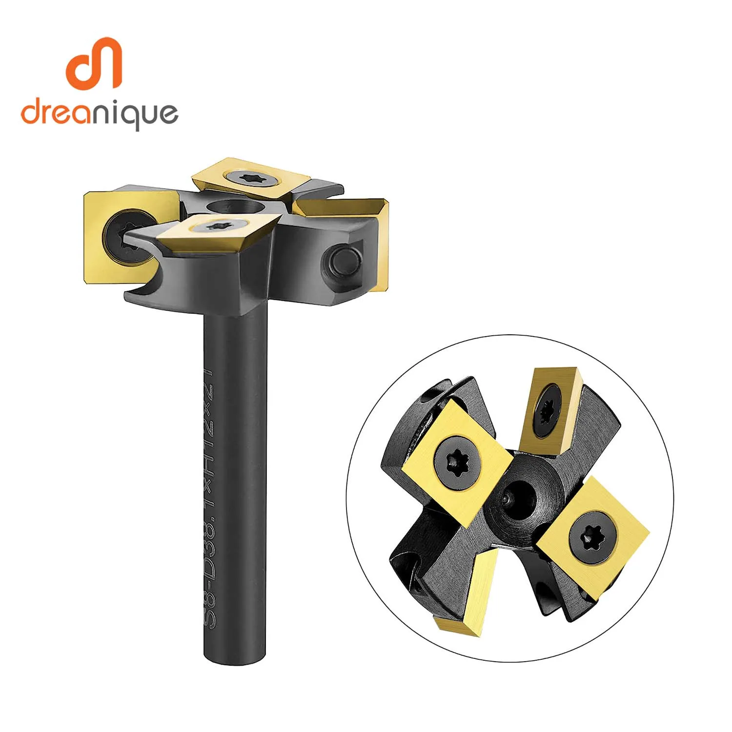 Dreanique 2-Flute Wood Planer Bit 38.1mm 45mm Cutting Spoilboard Surfacing Router Bit Insert Carbide Slab with ATS-coated insert