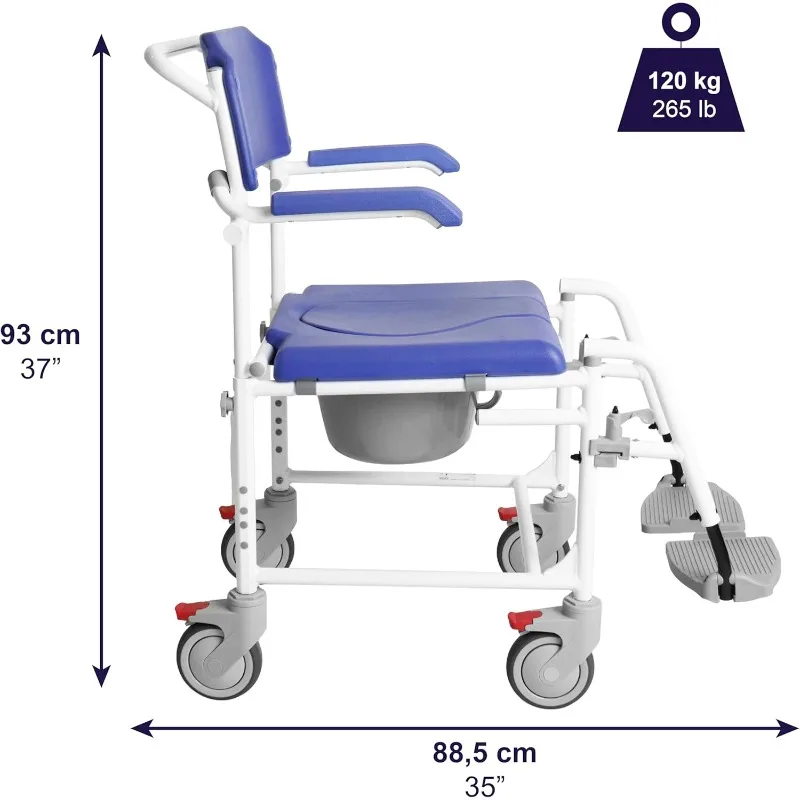 Shower Chair with Wheels for Elderly (Version 2.0 Improved Brakes), Adjustable Shower Commode Wheelchairs for Adults