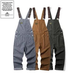 OKONKWO Outdoor Canvas Lumberjack Pants Workwear Overalls Railway Tooling Rompers Gardening Striped Jumpsuit Cargo Trousers Ski