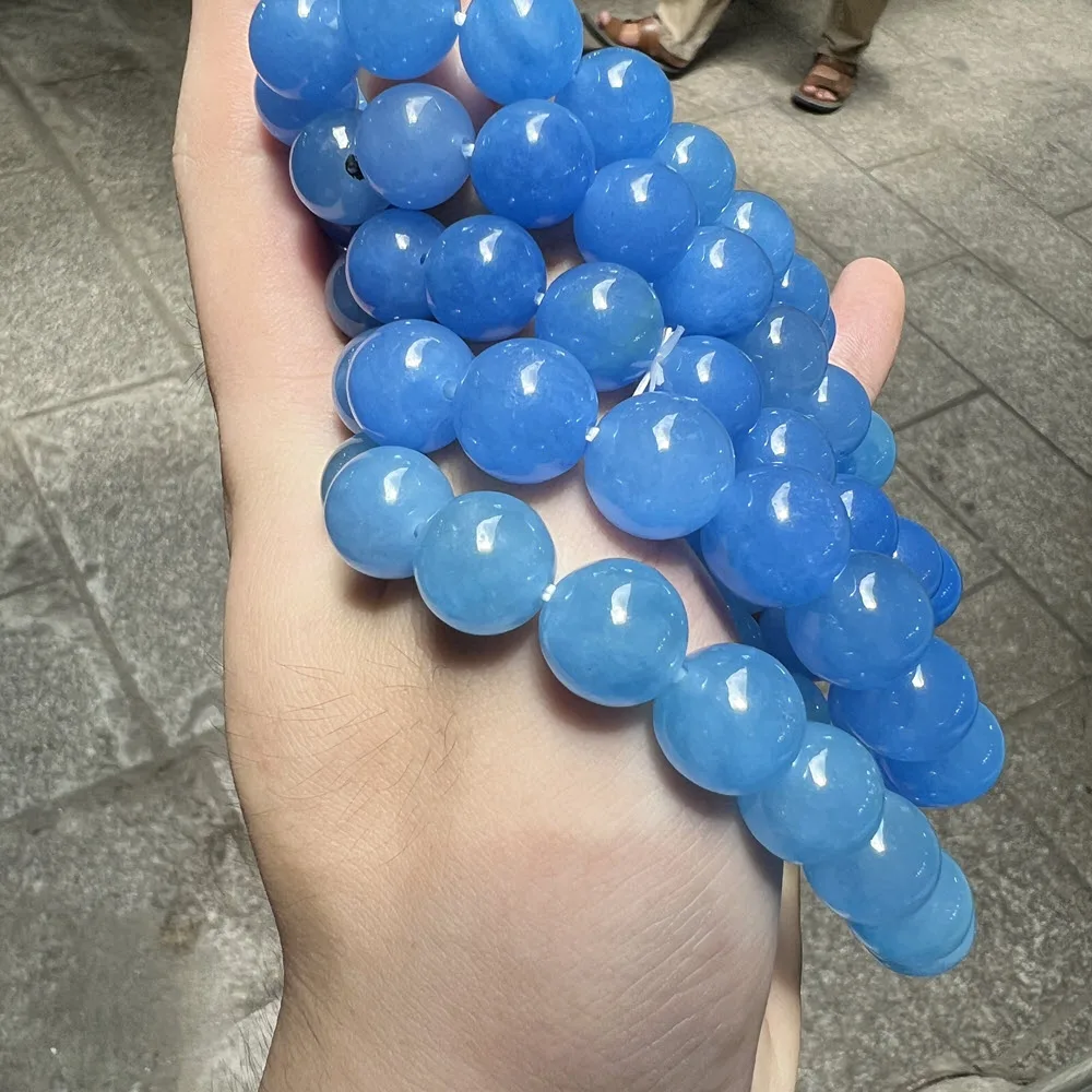 High Quality Myanmar Bruma 13mm Blue Jade Bead Bracelets For Women Stone Beaded Bracelet Jewelry Bracelets