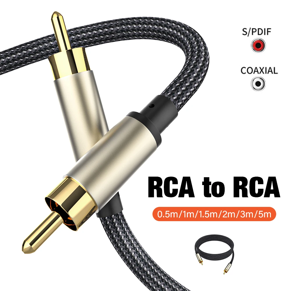 Gold Plated Subwoofer Cables Digital Coaxial Audio Cable HiFi 5.1 SPDIF RCA Male To Male Stereo Audio Cord for Home Theater HDTV