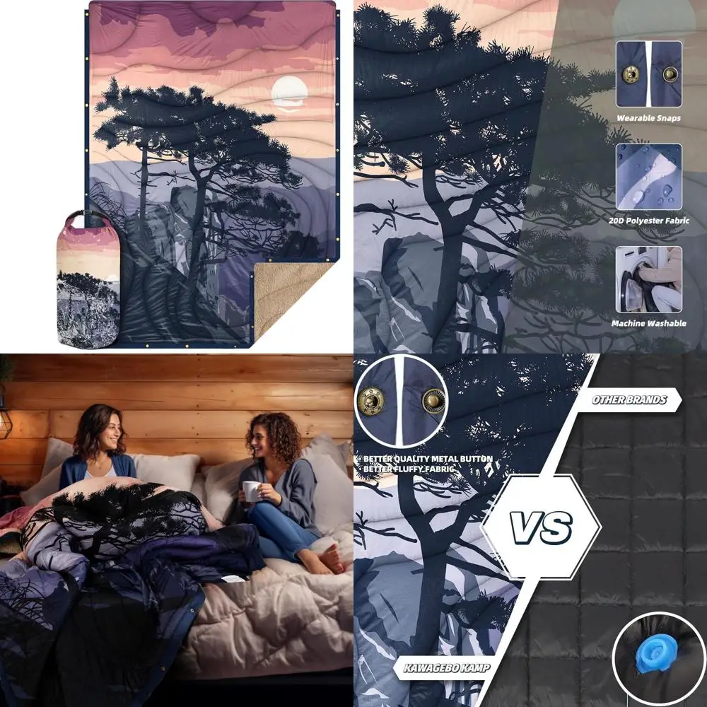 

Ultralight Sherpa-Lined Camping Blanket, 78x56, Warm & Soft for Cold Weather Adventures