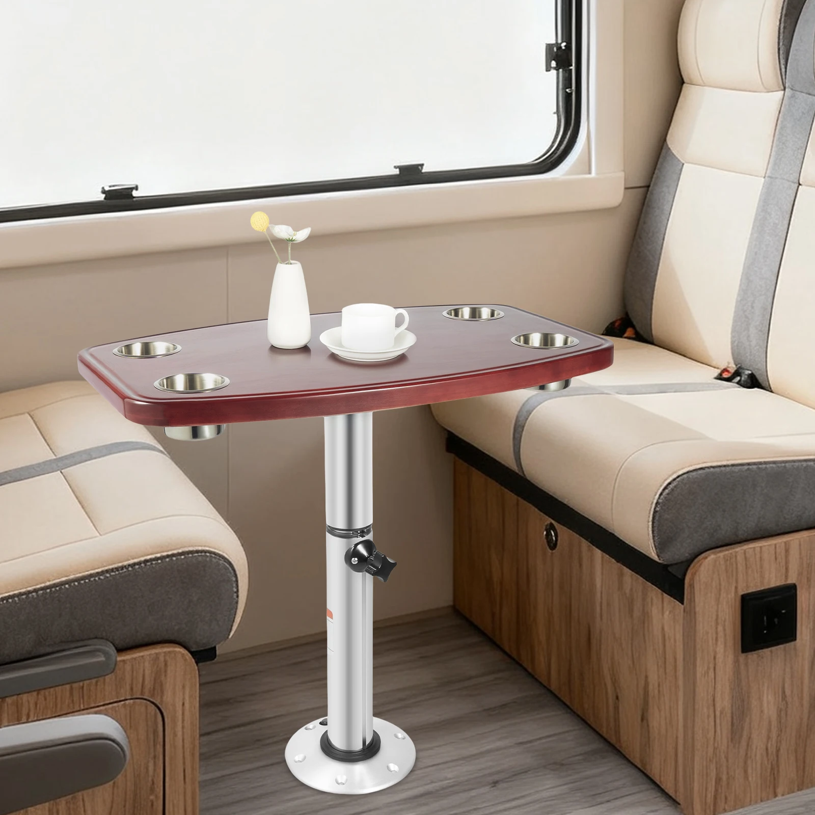 طاولة RV مستطيلة قابلة للتعديل من الخشب الصلب الحديث مع 4 حاملات أكواب سعة تحمل 25 كجم للمركبات واليخوت #4