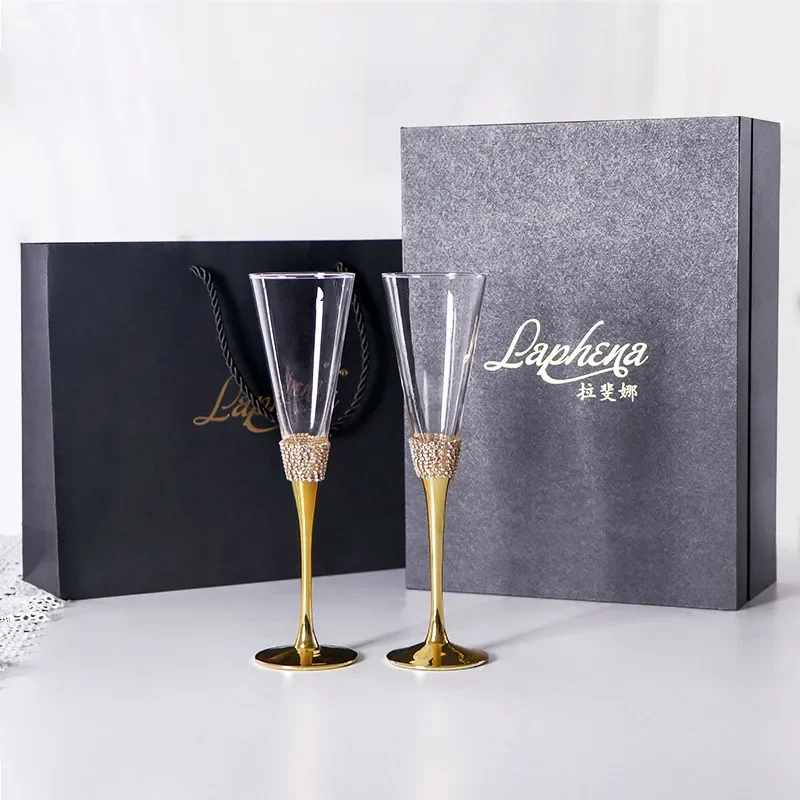 Champagne glass, creative diamond-encrusted crystal glass goblet, wedding banquet pair, cup, clubhouse, golden wine gift box view 4