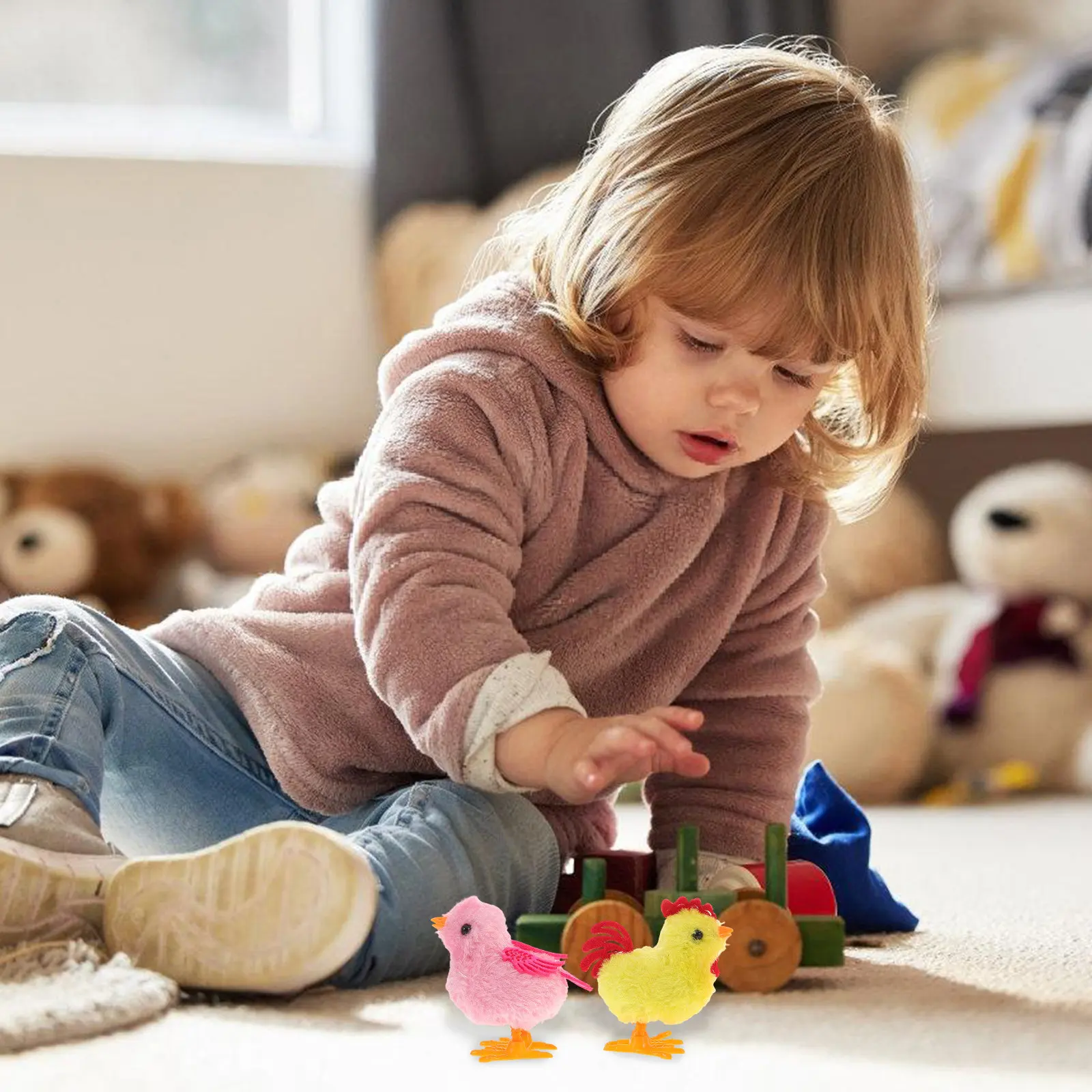 

4Pcs Windup Chicken Jumping Soft Party Favor Supplies Clockwork Hand Held Goodie Bag Chicken Walking Toy