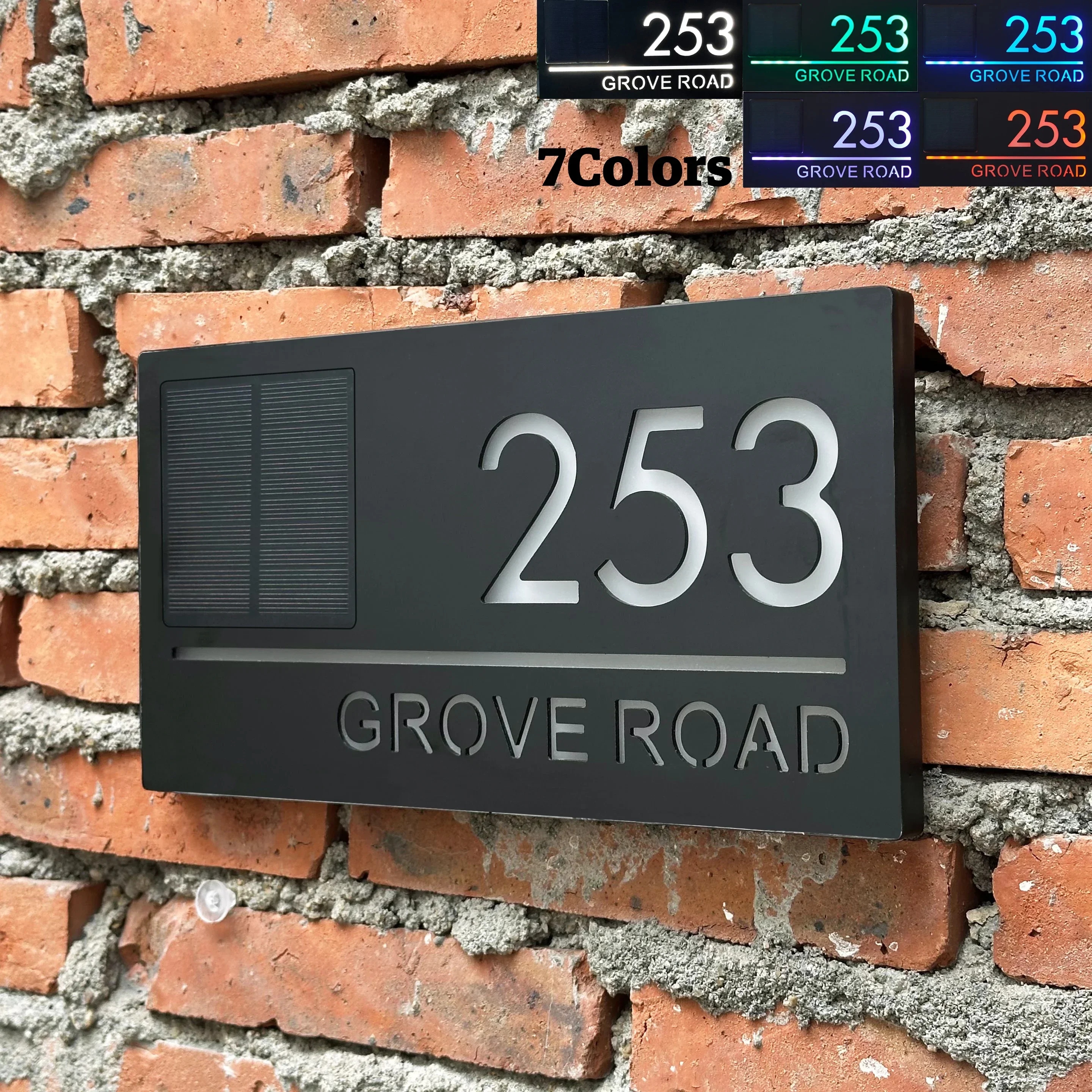 Personalized 7Color Solar House Number Light Custom Exterior LED Light House Plaque 3DLaser Cutting Street Family Name Door Sign