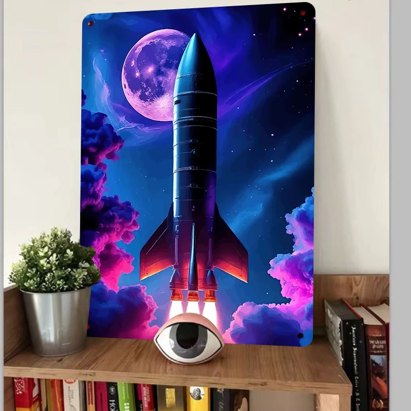 Cosmic Rocket Launch Metal Wall Art Creative Home Decor Modern Space Theme Living Room Bedroom Decoration