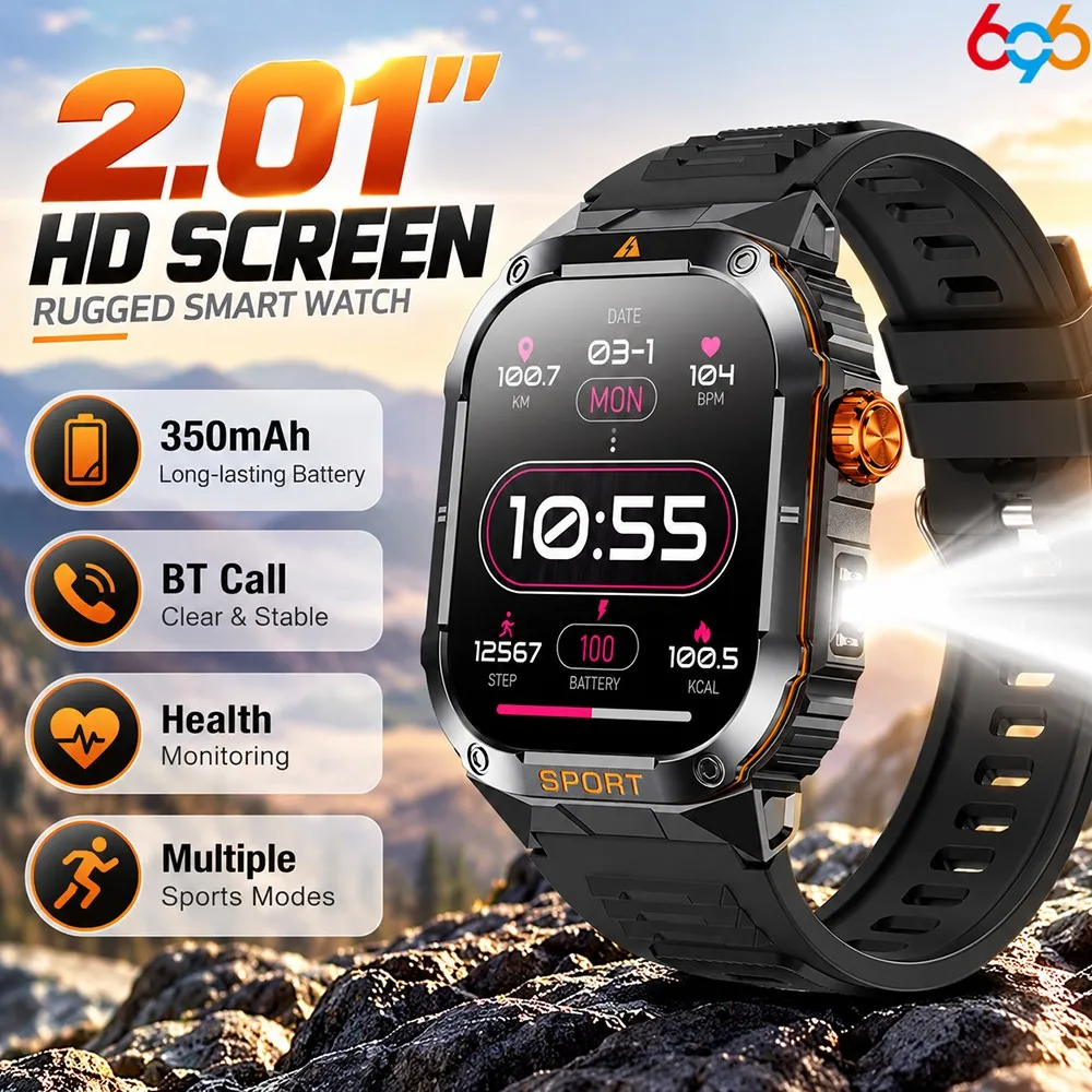 Outdoor Fitness Smart Watch  Waterproof  Strong Flashlight  Weather Display  300mAh Battery  Custom Dial & 24H Health Tracking