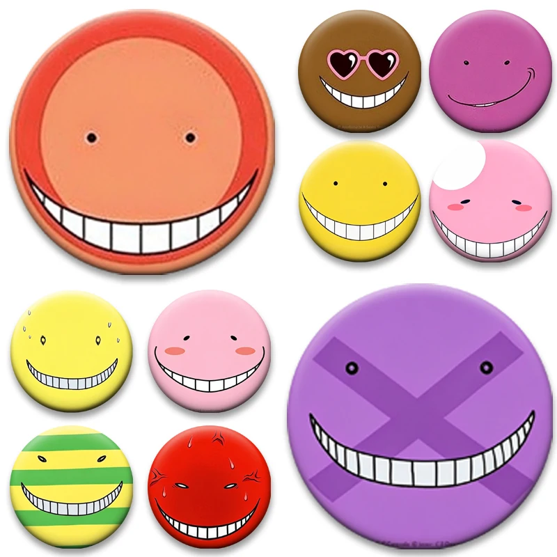 Creative Funny Koro Sensei Face Meme Button Pins Karma Akabane Nagisa Shiota Can Badges Round Brooch for Bag Clothes Accessories