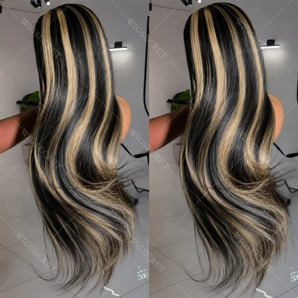 

Ombre Bone Straight 4x4 Lace Front Brazilian Human Hair Wigs Blonde With Black Colored Wigs Pre Cut Highlight 4x4 Closure Wig