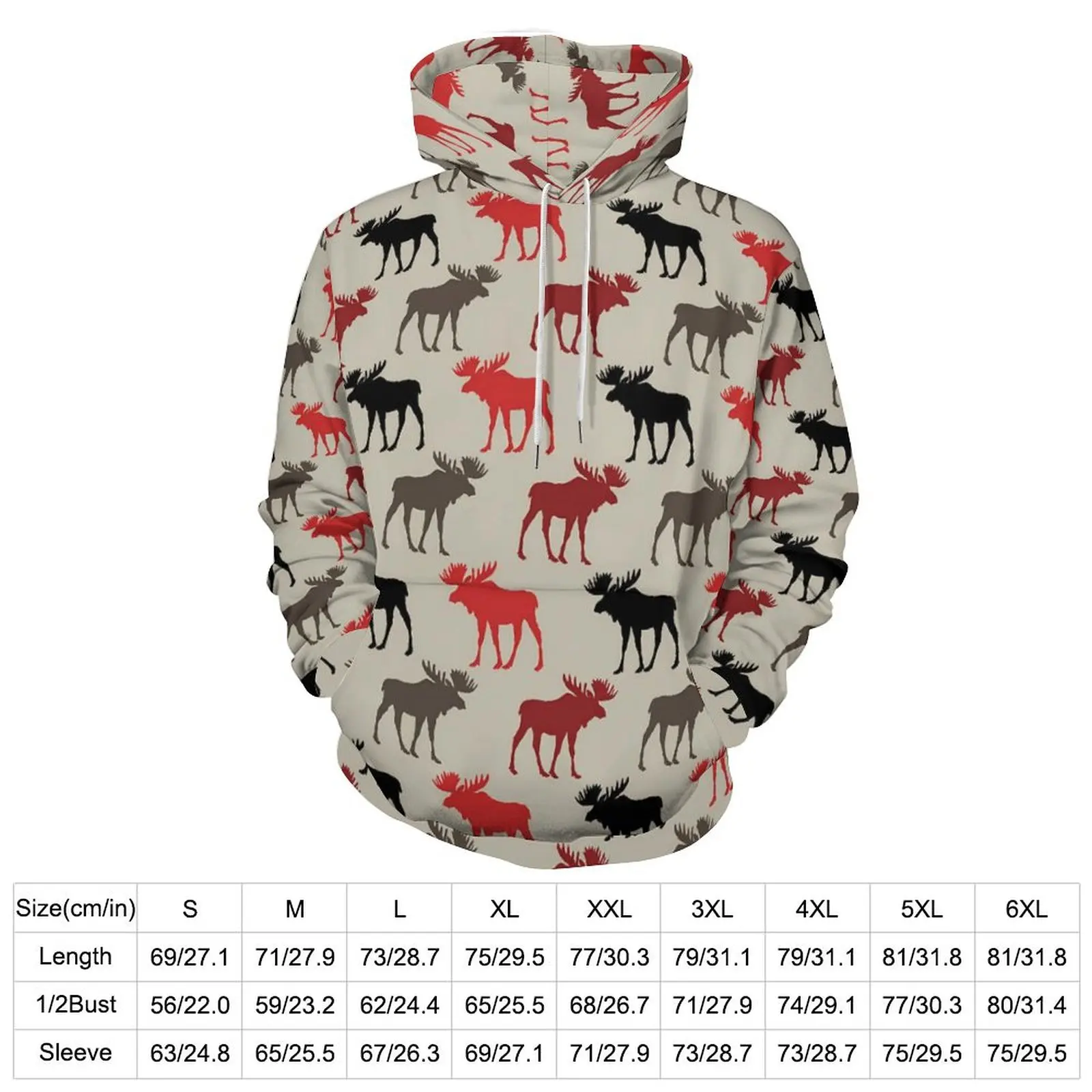 Silhouette Deer Casual Hoodies Long Sleeve Cute Animal Print Cool Hoodie Autumn Street Style Printed Oversized Clothing