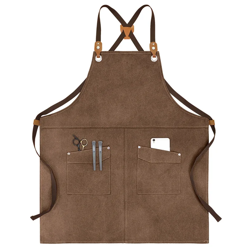 Delantal de lona gruesa transfronterizo de Amazon, logotipo personalizado, ropa de trabajo de barbero, delantal de cocina para el hogar