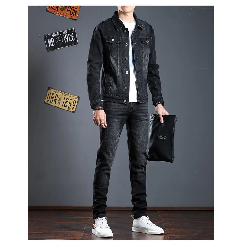 2023 Spring Denim Jacket Men\'s New Suit Jacket Jacket Pants Two Men\'s Spring and Autumn Jeans Men Clothing Pantalones Suit