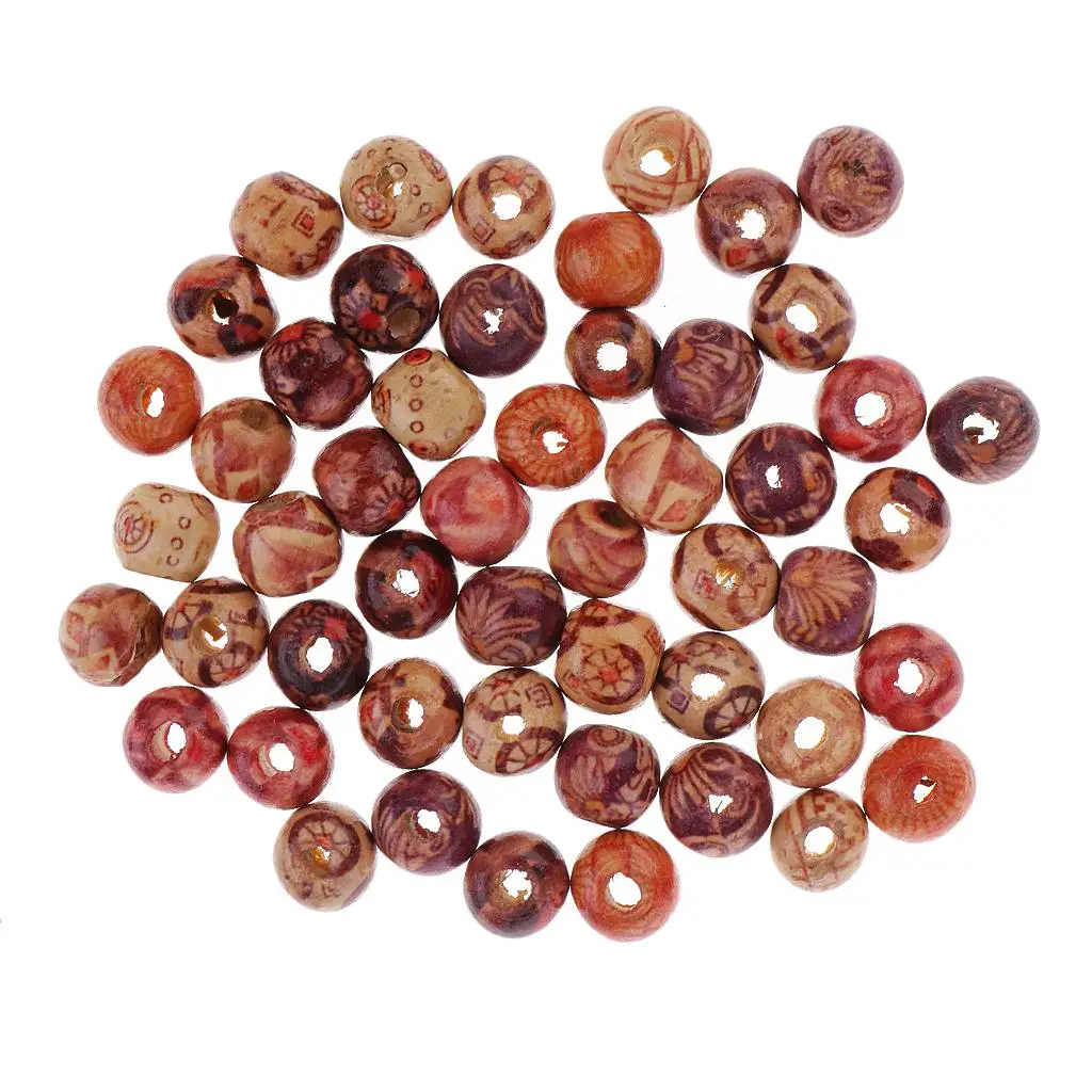 50pcs Round Wooden Boho Large Hole European Beads for Jewelry Making Craft