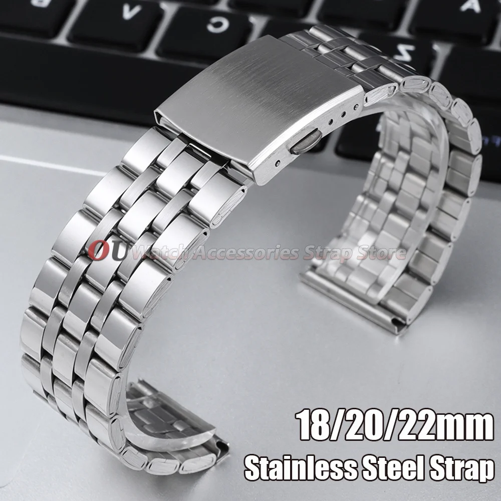 Bracelet en acier inoxydable 18/20/22mm pour Seiko, pour Omega, bracelet de montre en métal, boucle pliante, universel, pour hommes et femmes, pour montre connectée