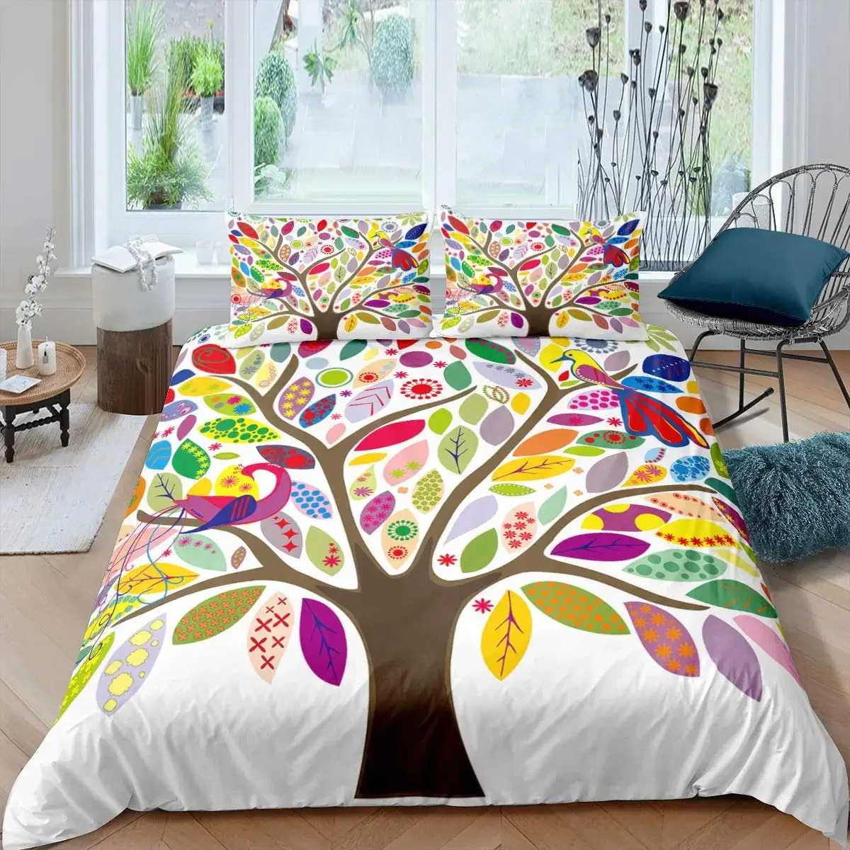 Tree Of Life Duvet Cover Set Natural Scenery Bedding Set Botanical Branches Comforter Cover Autumn Leaves King Size Quilt Cover