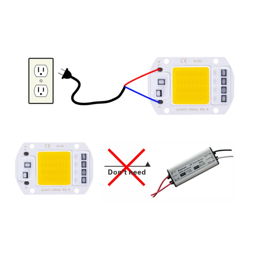 110V 220V LED Chip 20W 30W 50W Smart IC LED COB Chip No Need Driver for DIY Flood light Led Bulb Spotlight Outdoor LED Chip Lamp