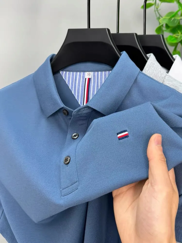 High end summer ice silk breathable short sleeve POLO shirt men's fashion brand classic embroidery business casual Paul T-shirt