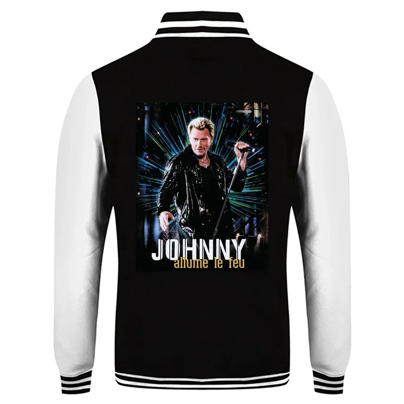 Johnny Hallyday เสื้อแจ็กเก็ตพิมพ์ลายเสื้อสเวตเชิ้ตแนวสตรีทเครื่องแบบเบสบอลลำลองสำหรับผู้ชาย/ผู้หญิงฤดูหนาว